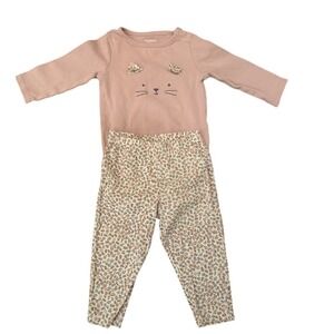 Carter's Infant Cat Face Onesie Matching Leggings Light Pink & Blue - 9 mos